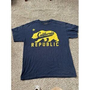 Atonement Men Navy Crew Neck Short Sleeve "California Republic" Shirt Size Large